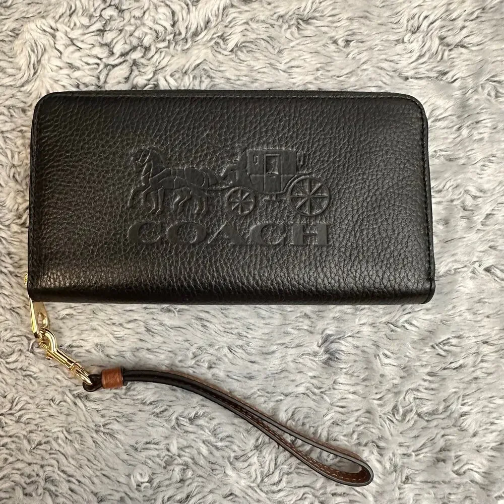 Coach Horse and Carriage Black Pebbeled Leather Long Zip Around Wallet